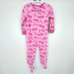 Barbie Footed Pajamas Girls 2T Pink Logo Bow Fleece Zip Front Sleeper NEW